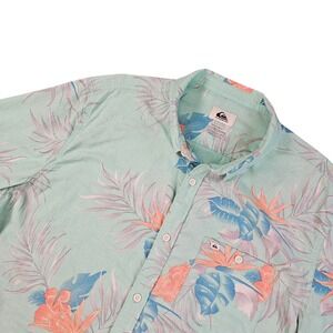 Quiksilver Mens Tropical Floral Button‎ Down Shirt Mint Green Regular Fit Large